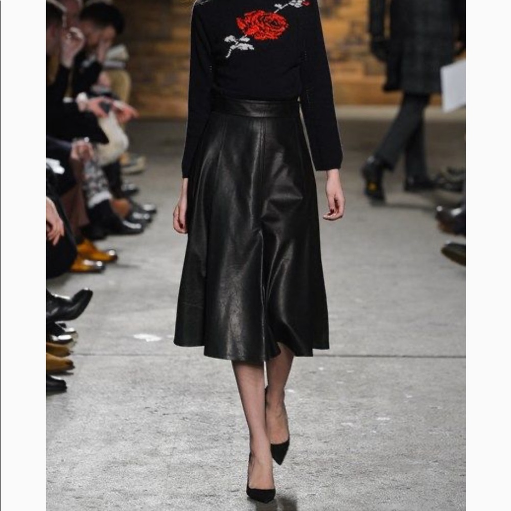 Billy Reid pleated black lambskin leather skirt 4